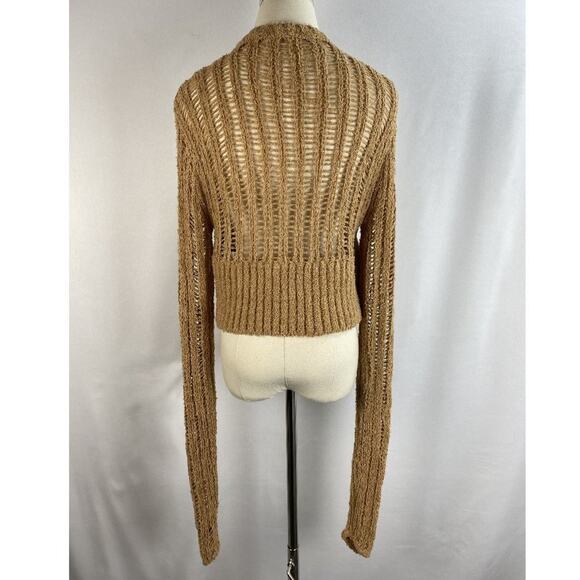 TheOpen Product sz 1 = XS / S Ribbed Knit Cardigan Top Tan - Picture 6 of 7